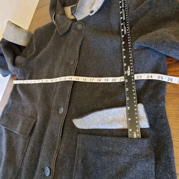 London Fog Women's‎ 100% Wool Grey Coat Hood Sz XL Square Pockets Lined Full Zip - Picture 13 of 16